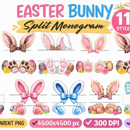 Personalized Easter Bunny | Kid Name Split Monogram PNG Bundle (Digital Download)