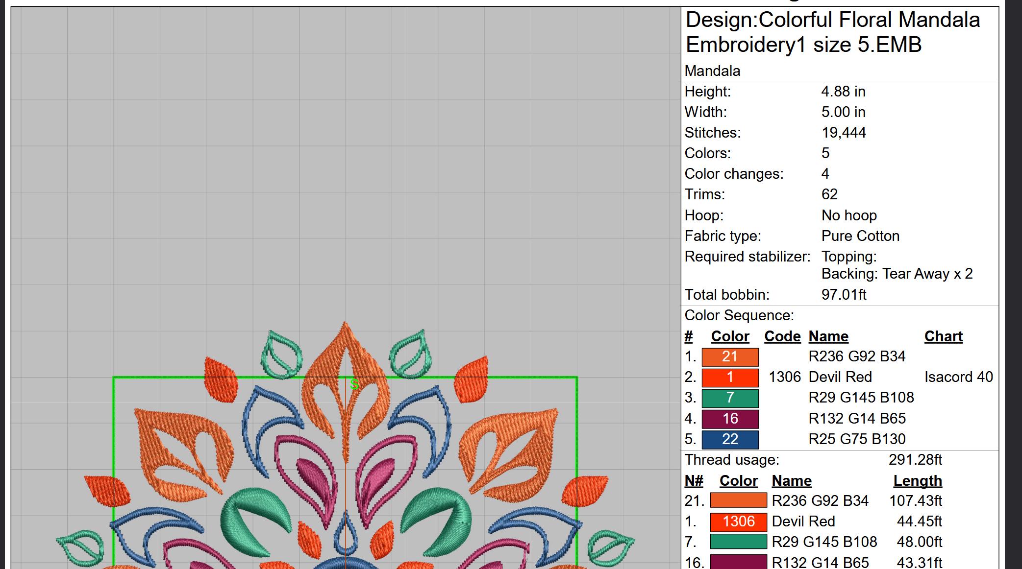 Colorful Floral Mandala Embroidery Design | 3 Sizes | 5 , 8 , 15 Inch | Machine Embroidery Pattern - Image 5
