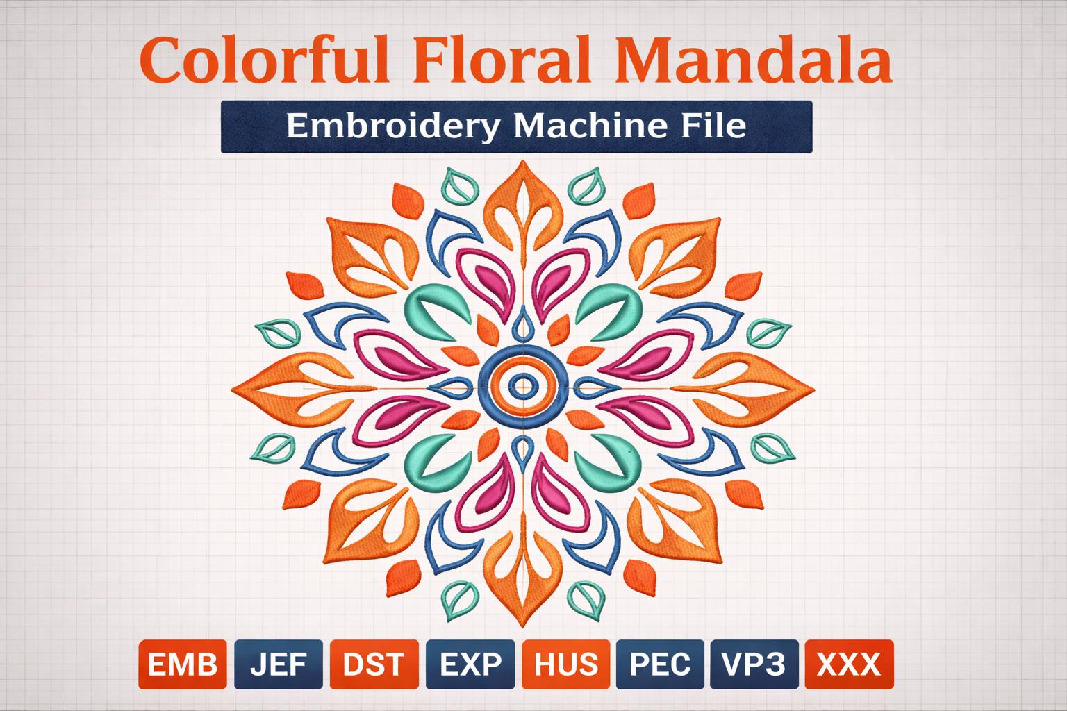 Colorful Floral Mandala Embroidery Design | 3 Sizes | 5 , 8 , 15 Inch | Machine Embroidery Pattern - Image 6