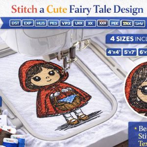 Little Red Riding Hood Embroidery Design | Fairy Tale Girl Machine File (4 Sizes)