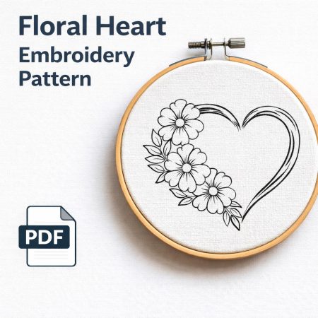 Floral Heart Embroidery Pattern, Hand Embroidery PDF, Flower Design, Monogram , Instant Download