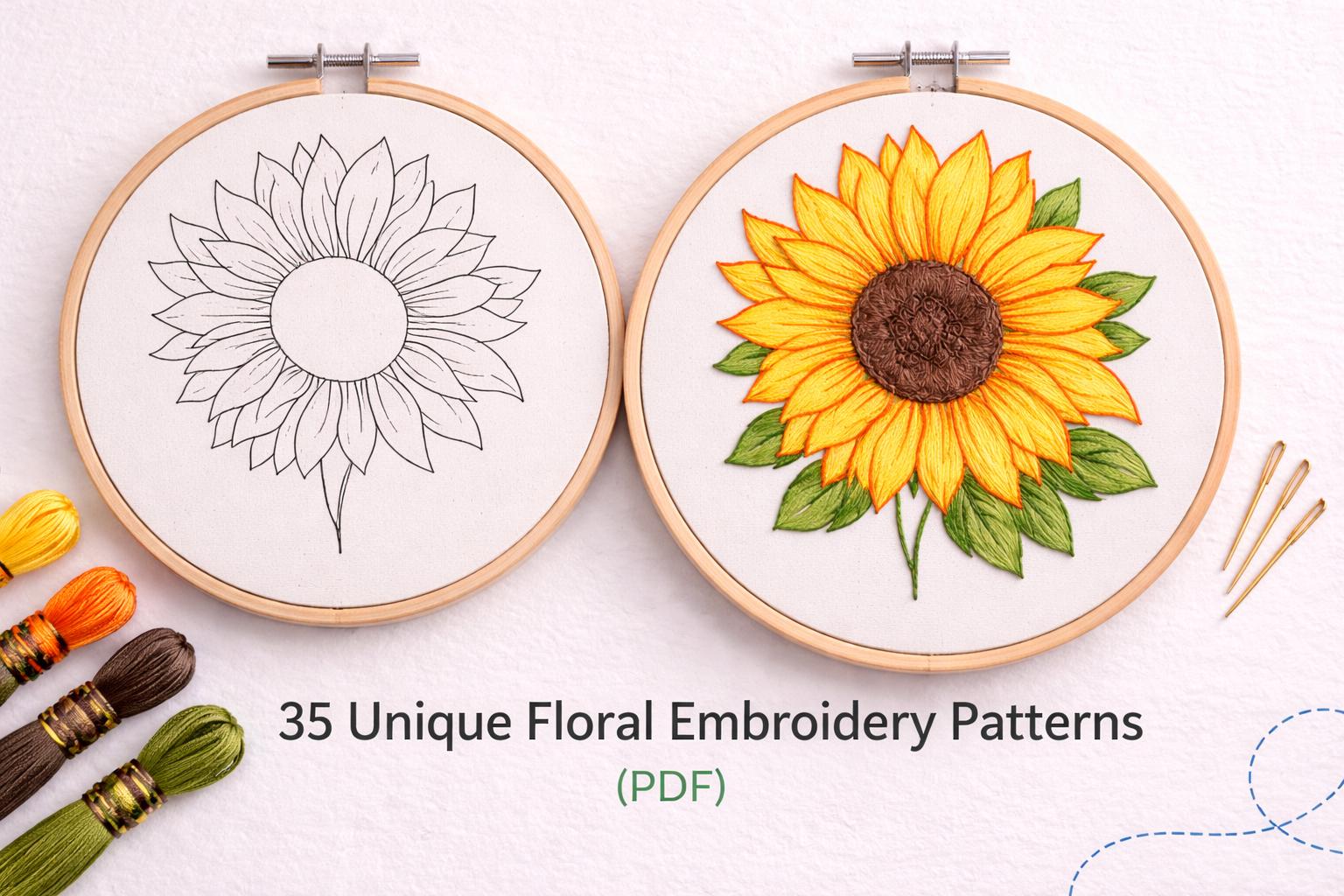 35 Unique Floral Embroidery Patterns | Hand Embroidery PDF Bundle (Instant Download) - Image 4