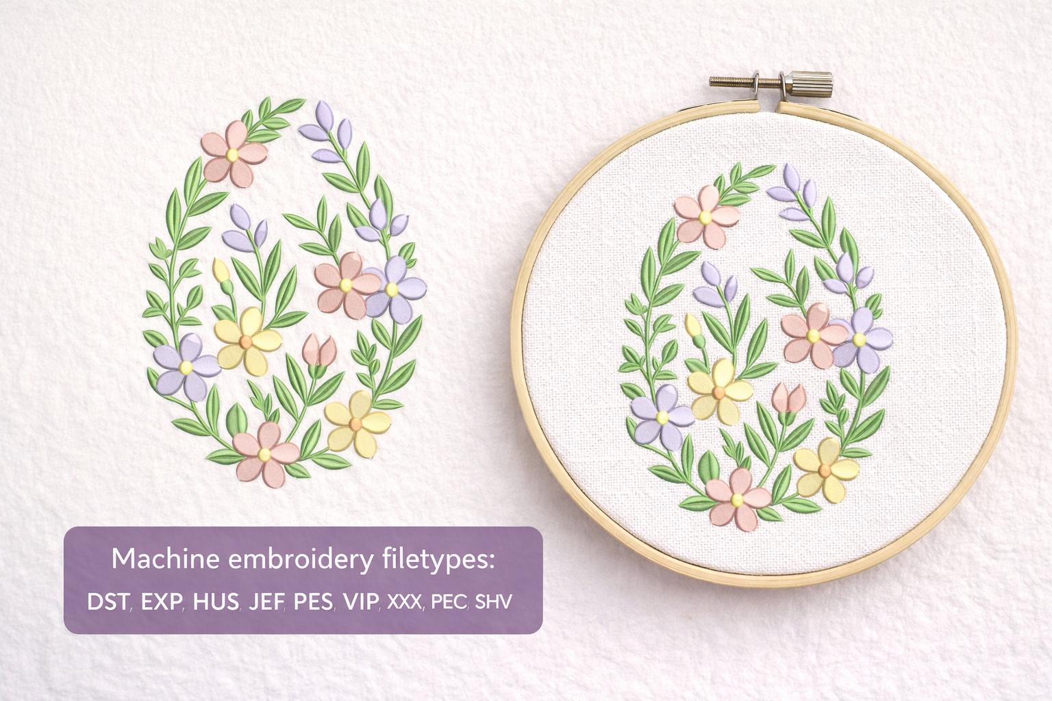 Floral Easter Egg Applique Embroidery Design | Spring Machine Pattern files (Instant Download)