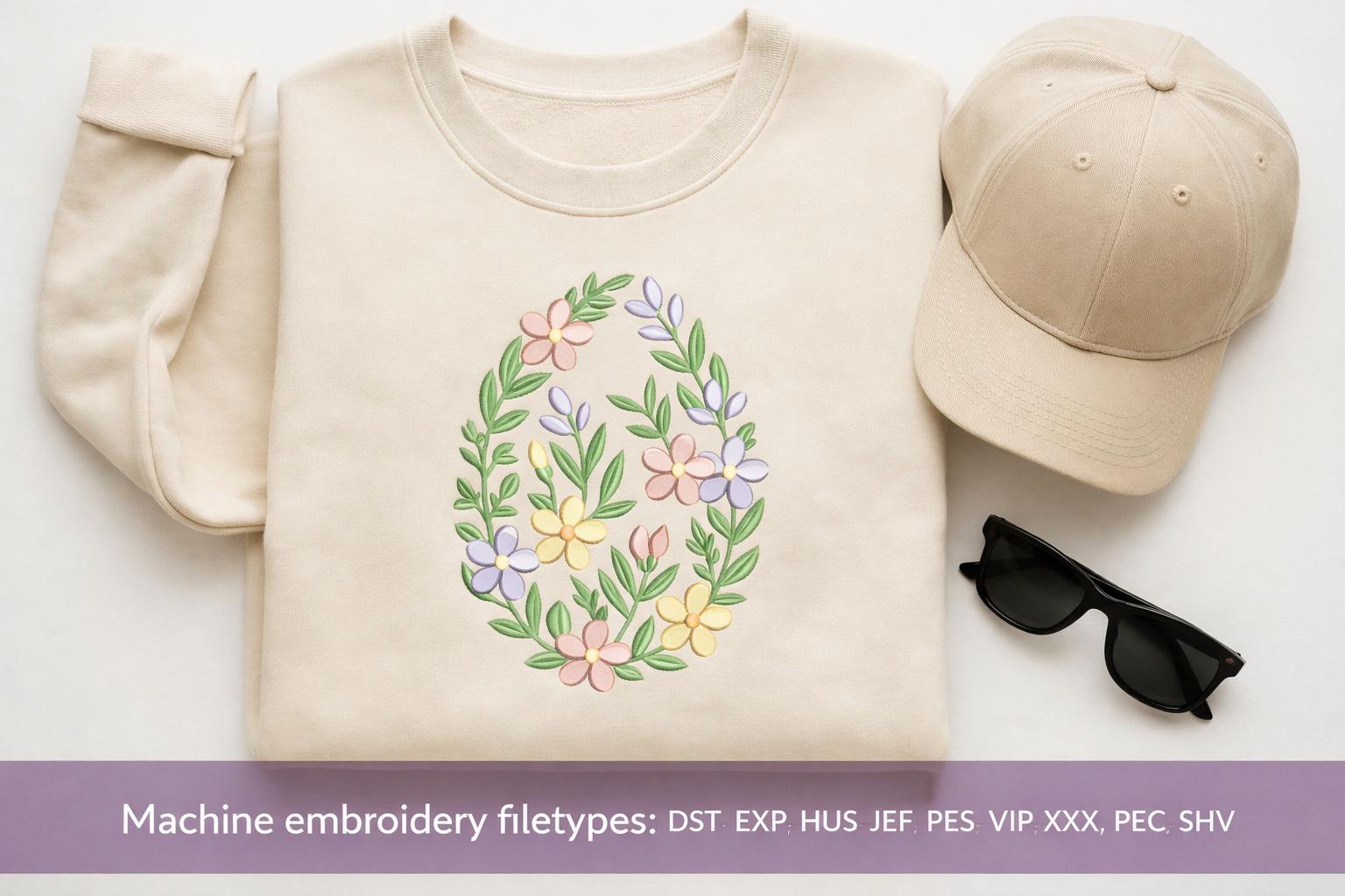 Floral Easter Egg Applique Embroidery Design | Spring Machine Pattern files (Instant Download) - Image 2