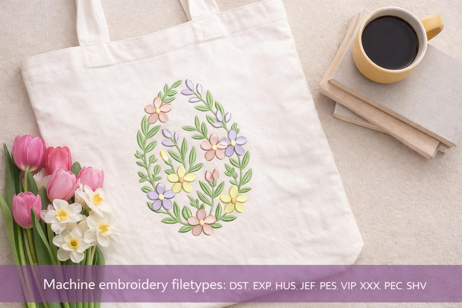 Floral Easter Egg Applique Embroidery Design | Spring Machine Pattern files (Instant Download) - Image 3