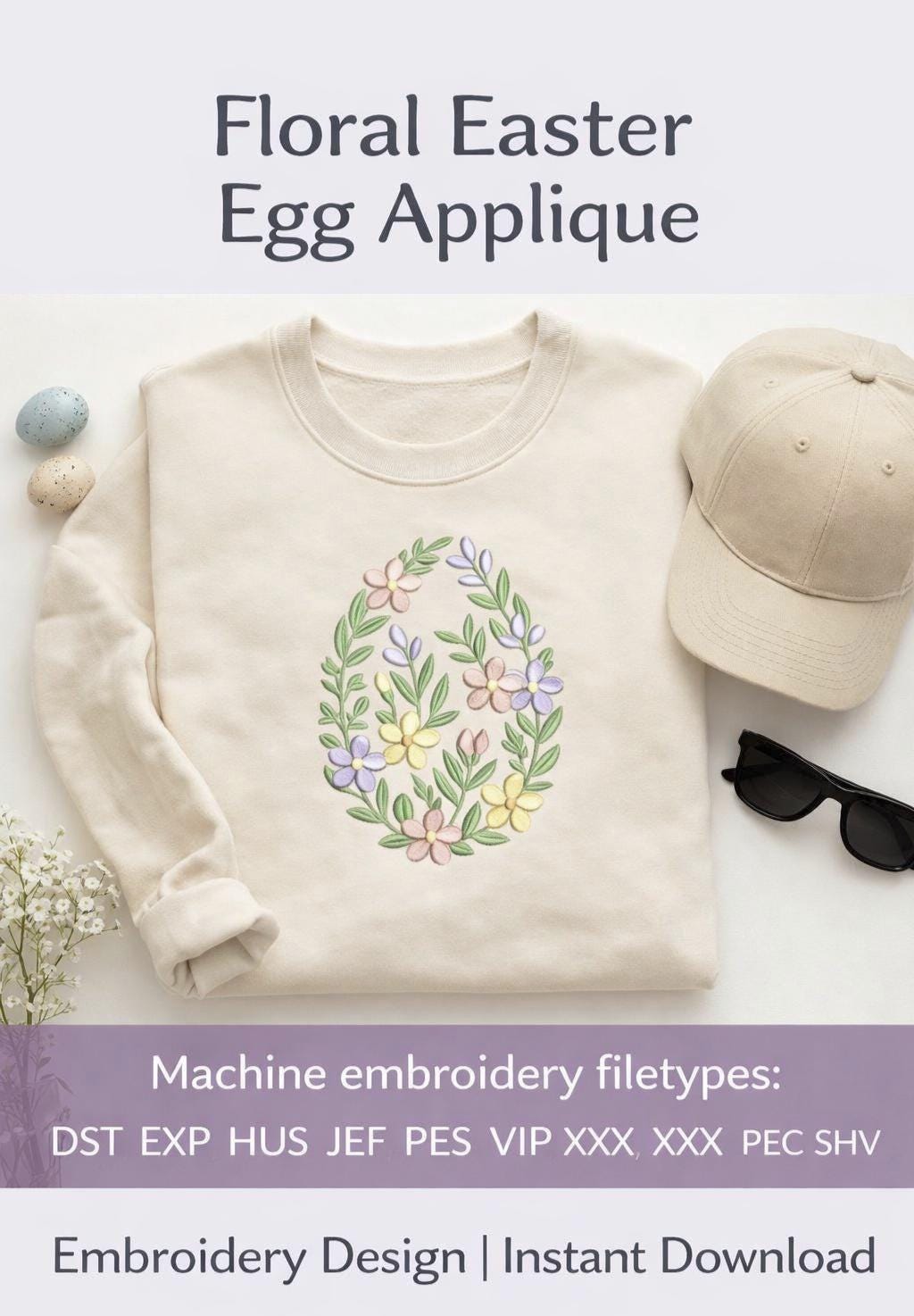 Floral Easter Egg Applique Embroidery Design | Spring Machine Pattern files (Instant Download) - Image 4