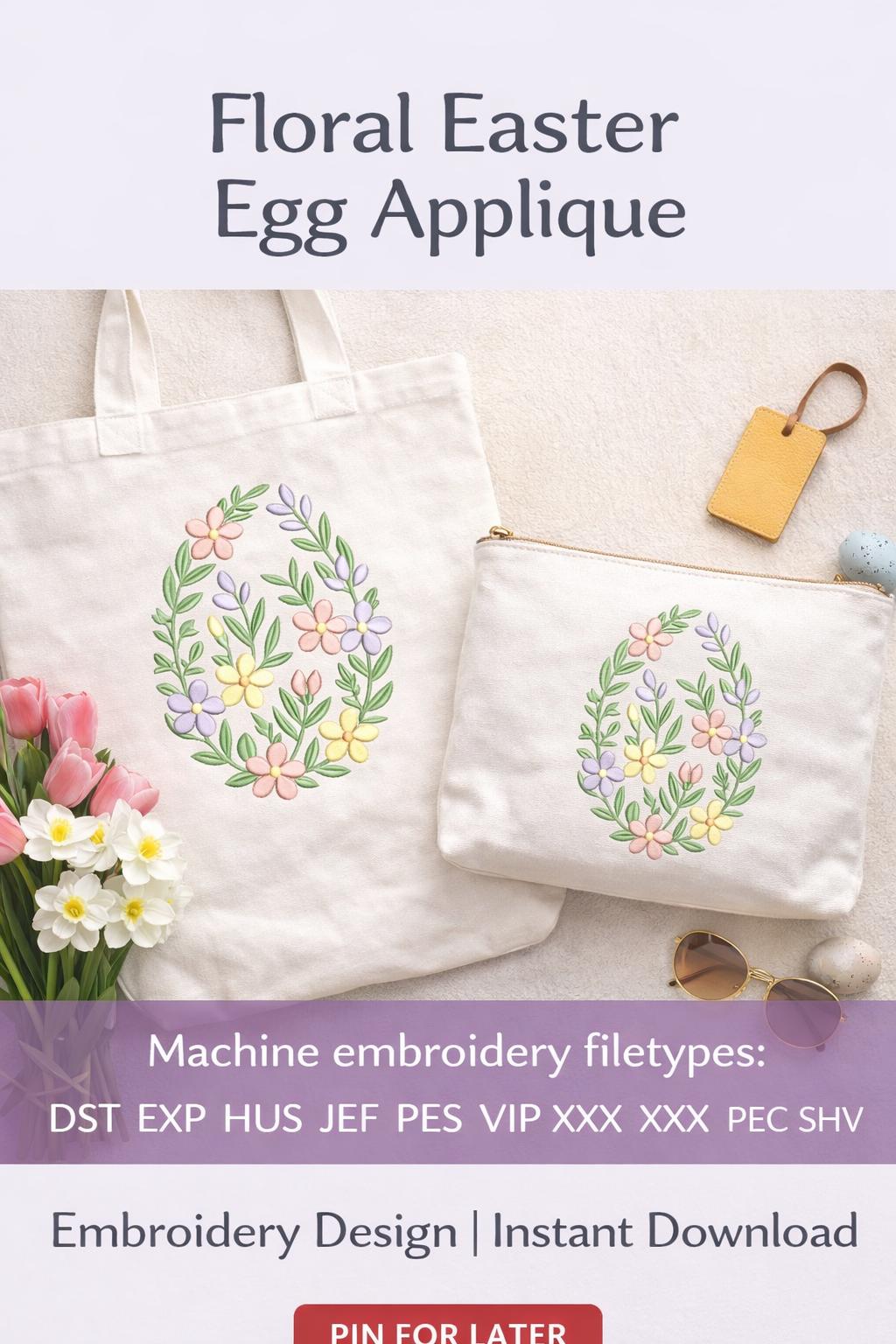Floral Easter Egg Applique Embroidery Design | Spring Machine Pattern files (Instant Download) - Image 5
