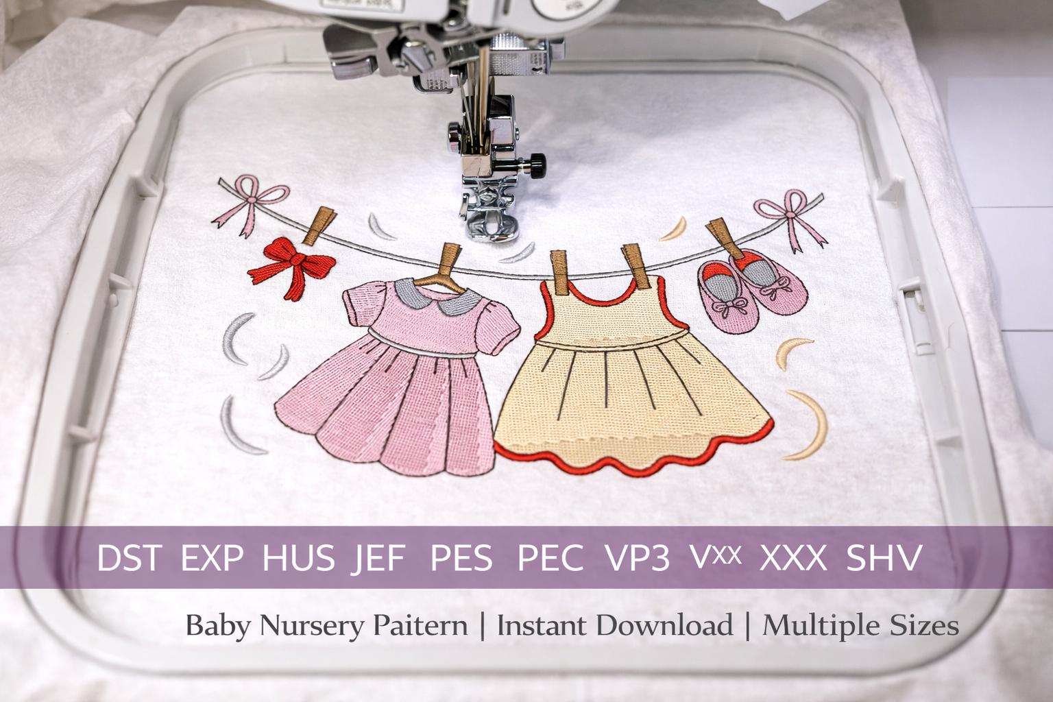 Baby Clothesline Embroidery Design, Dresses, Shoes, Nursery Pattern, Machine files (Digital Download) - Image 3