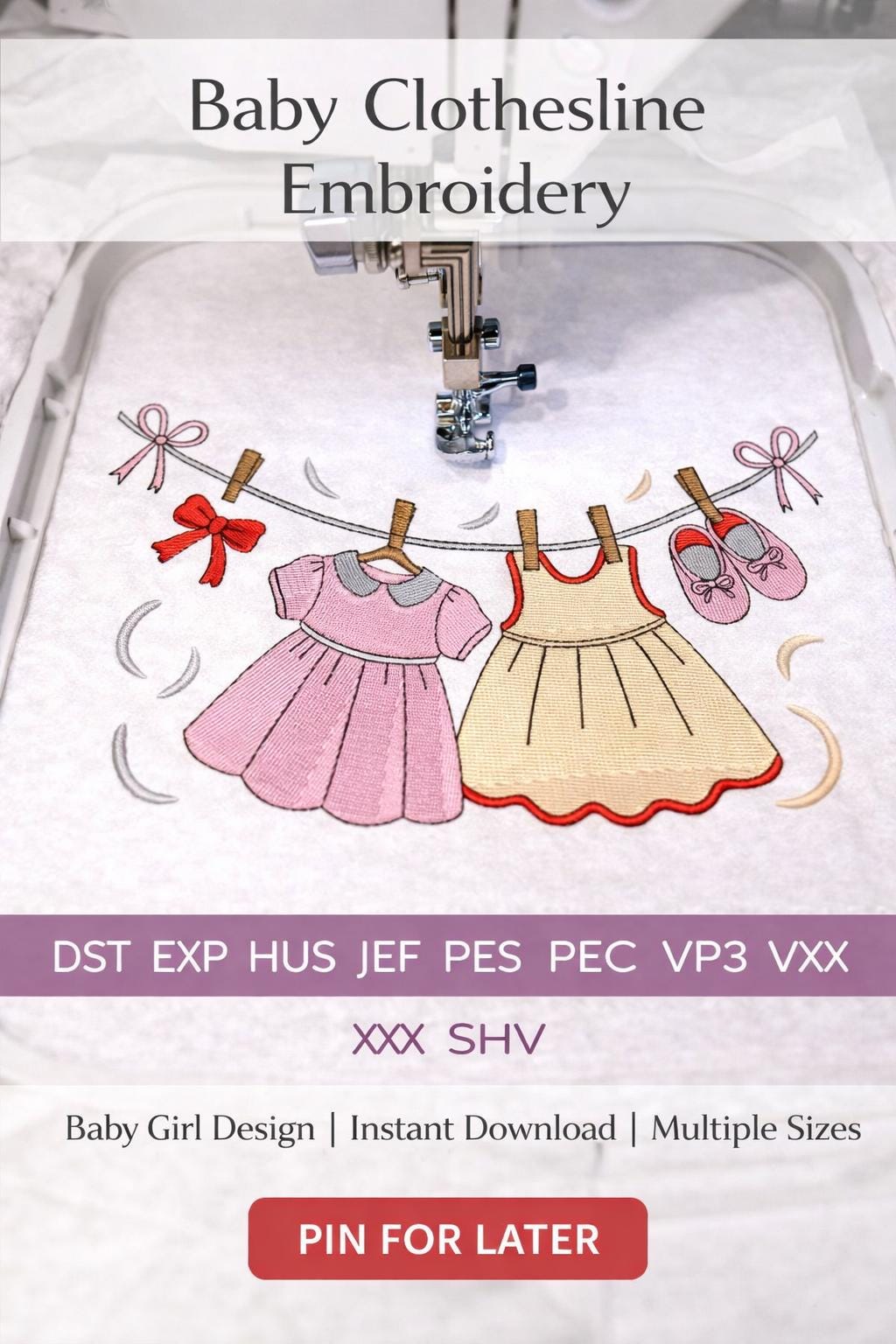 Baby Clothesline Embroidery Design, Dresses, Shoes, Nursery Pattern, Machine files (Digital Download) - Image 5