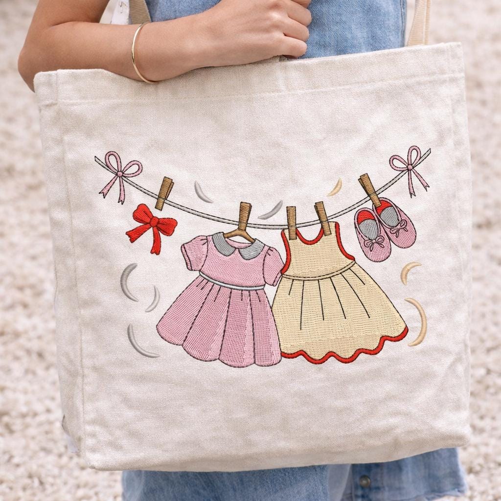 Baby Clothesline Embroidery Design, Dresses, Shoes, Nursery Pattern, Machine files (Digital Download) - Image 4
