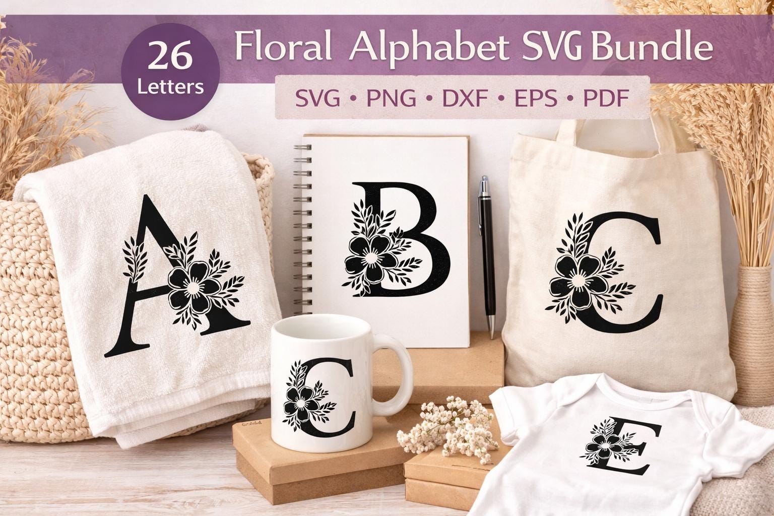 Floral Alphabet Hand Embroidery Pattern set | Monogram A-Z Letters (Digital Download) - Image 9