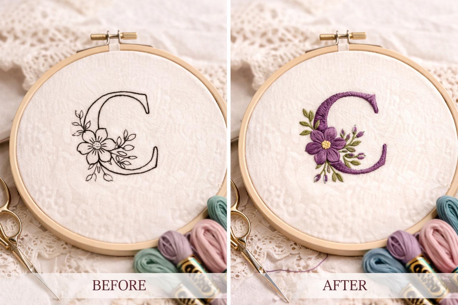 Floral Alphabet Hand Embroidery Pattern set | Monogram A-Z Letters (Digital Download) - Image 6