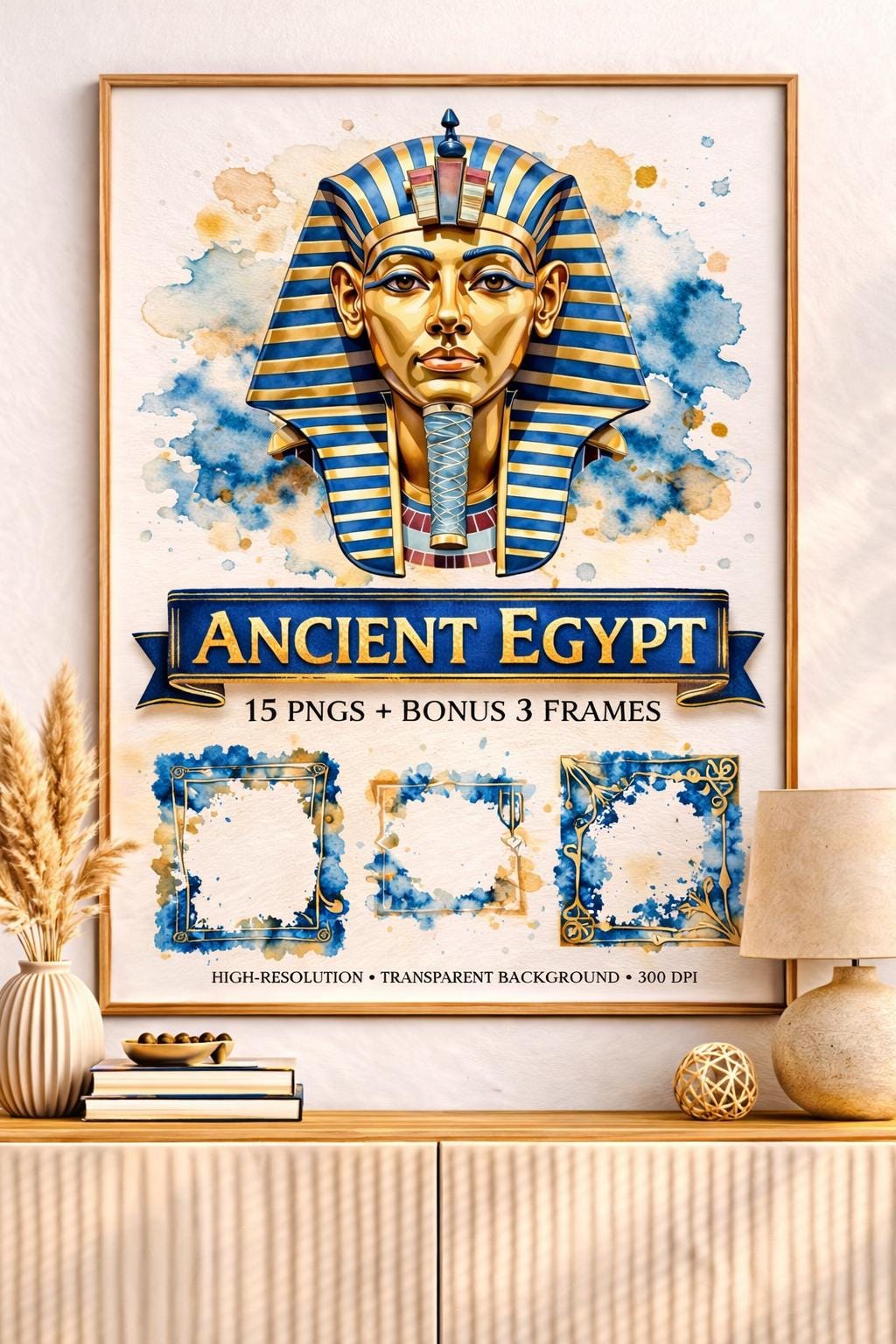 Pharaoh Tutankhamun Mask Ancient Egypt Wall Art Bundle – Hieroglyphs Decor Designs (15 PNG Files) - Image 8