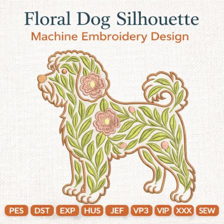 Floral Dog Silhouette Machine Embroidery Design | Flower Puppy Pattern | Pet Embroidery File (Digital Download)