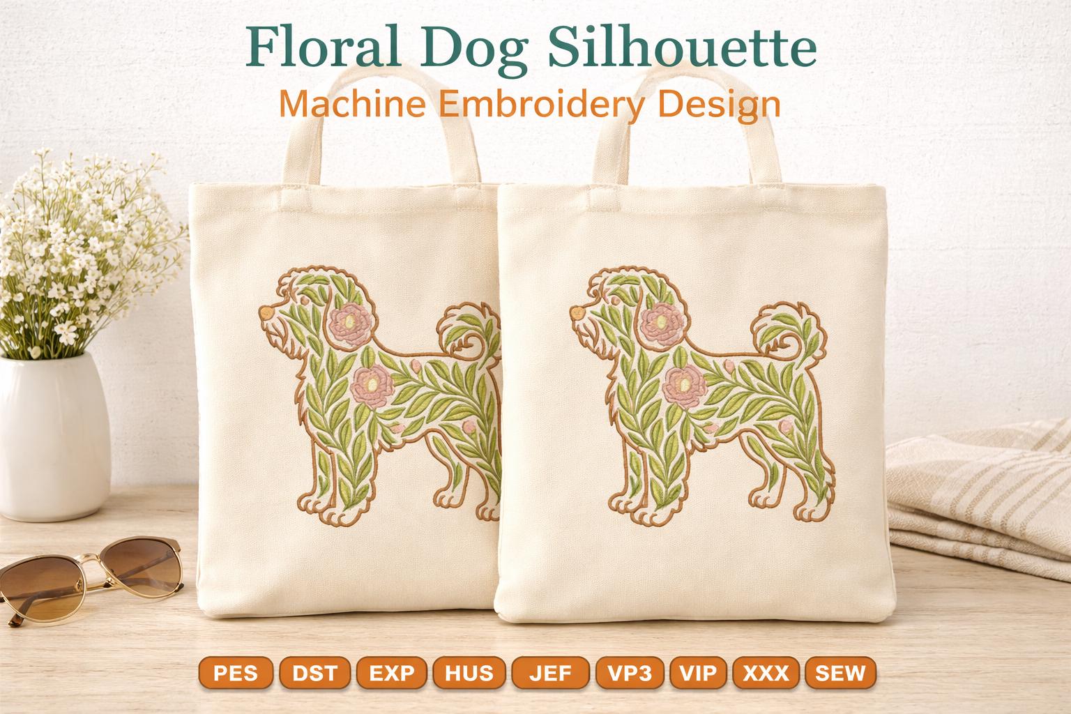 Floral Dog Silhouette Machine Embroidery Design | Flower Puppy Pattern | Pet Embroidery File (Digital Download) - Image 3