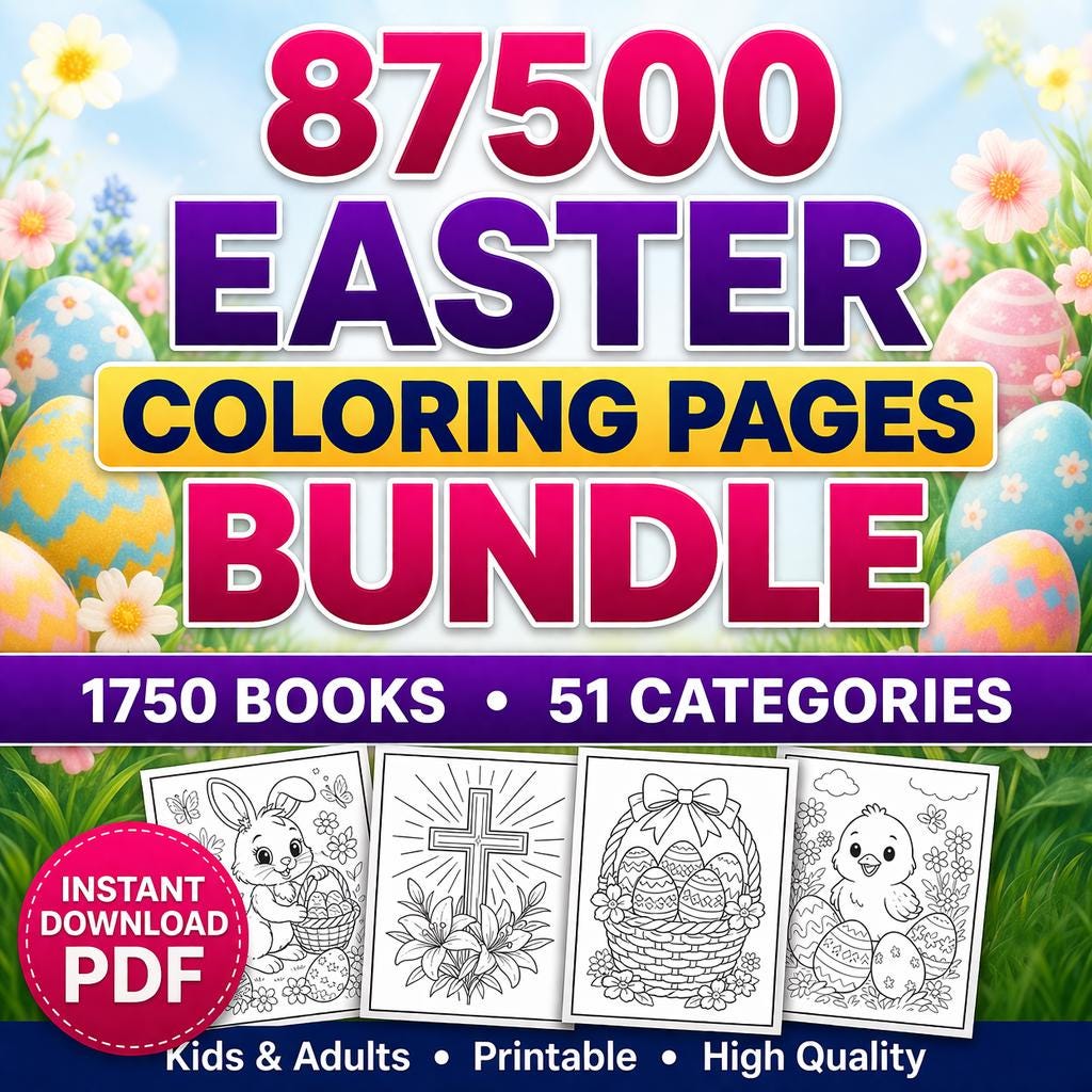 87500 Easter Coloring Pages Bundle, 1750 Books, 51 Categories (PDF Download) - Image 2