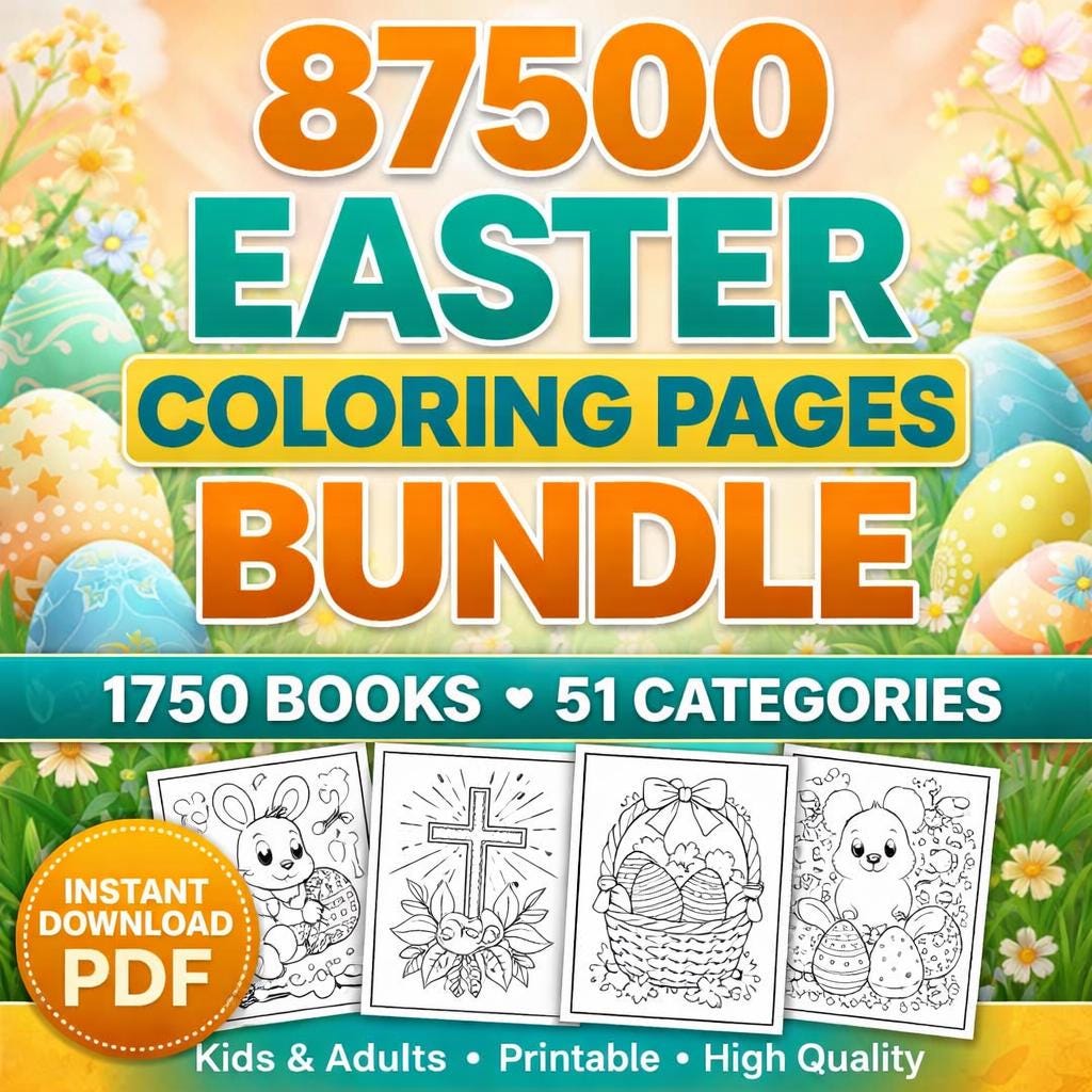 87500 Easter Coloring Pages Bundle, 1750 Books, 51 Categories (PDF Download) - Image 5