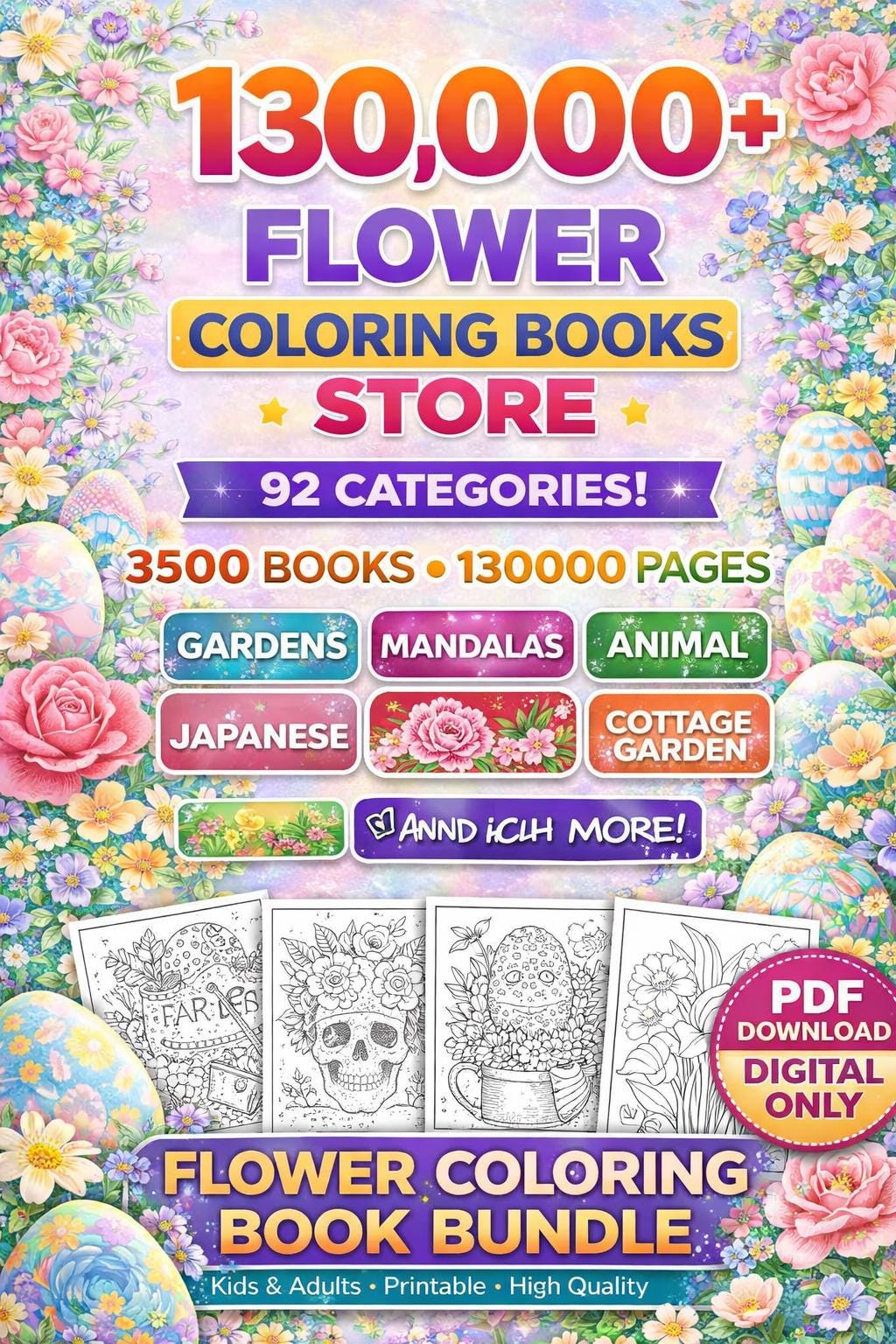 130000 Flower Coloring Pages Bundle, 3500 Books, 92 Categories (Digital Download) - Image 3