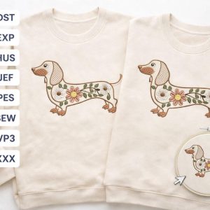 Floral Dachshund Embroidery Design | Wiener Dog Machine Pattern (Digital Download)