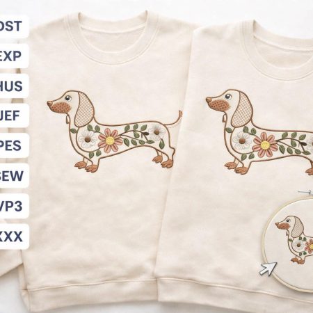 Floral Dachshund Embroidery Design | Wiener Dog Machine Pattern (Digital Download)