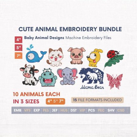 Baby Animal Embroidery Designs Bundle | Machine Embroidery Files (PES, DST, JEF)
