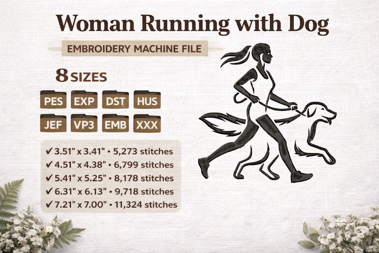 Woman Running with Dog Embroidery Design | Fitness Workout Machine File (Digital Download) - Image 2
