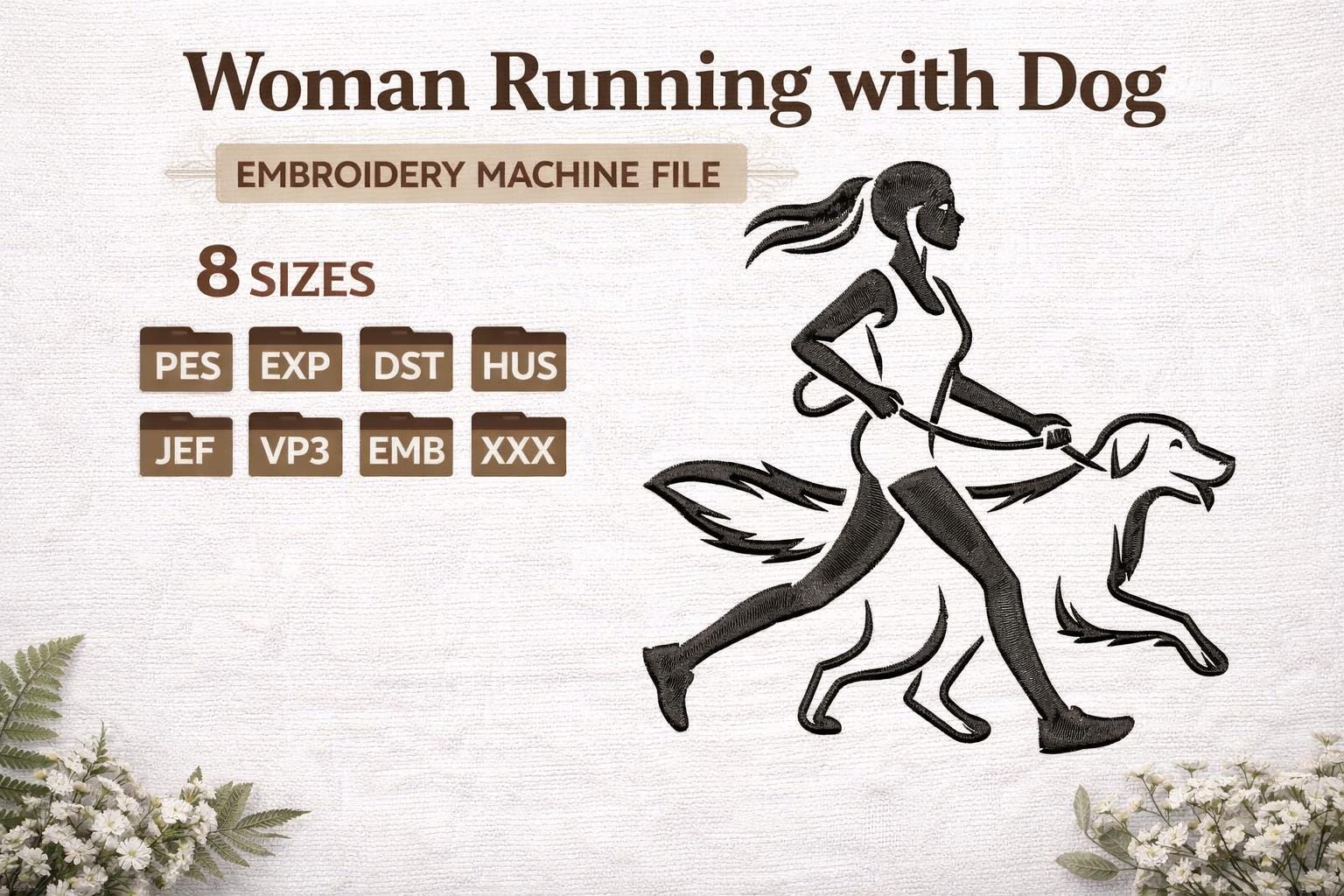 Woman Running with Dog Embroidery Design | Fitness Workout Machine File (Digital Download) - Image 6