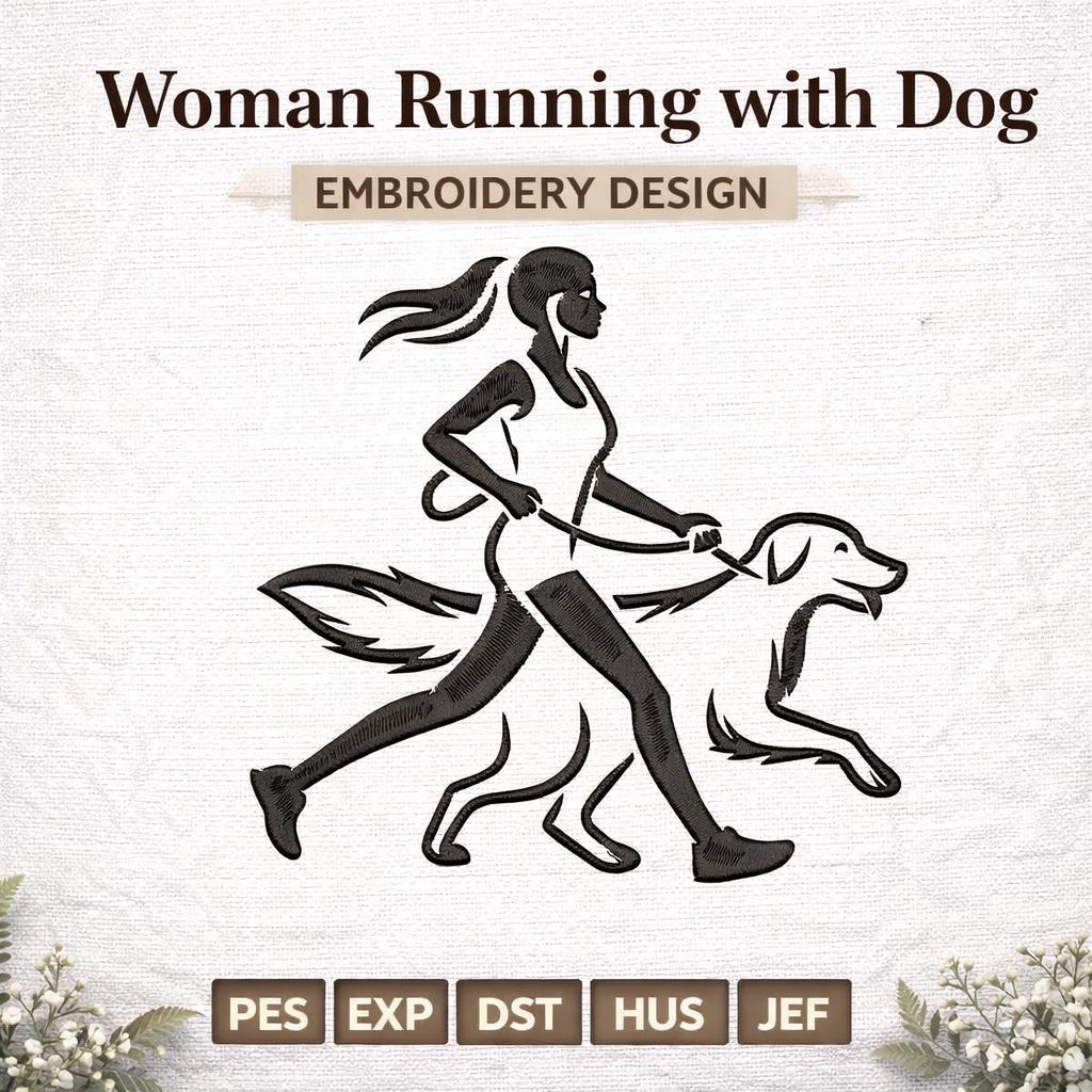 Woman Running with Dog Embroidery Design | Fitness Workout Machine File (Digital Download) - Image 7