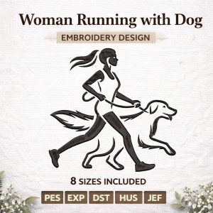 Woman Running with Dog Embroidery Design | Fitness Workout Machine File (Digital Download)