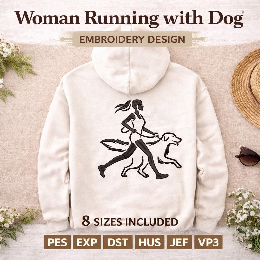 Woman Running with Dog Embroidery Design | Fitness Workout Machine File (Digital Download) - Image 4