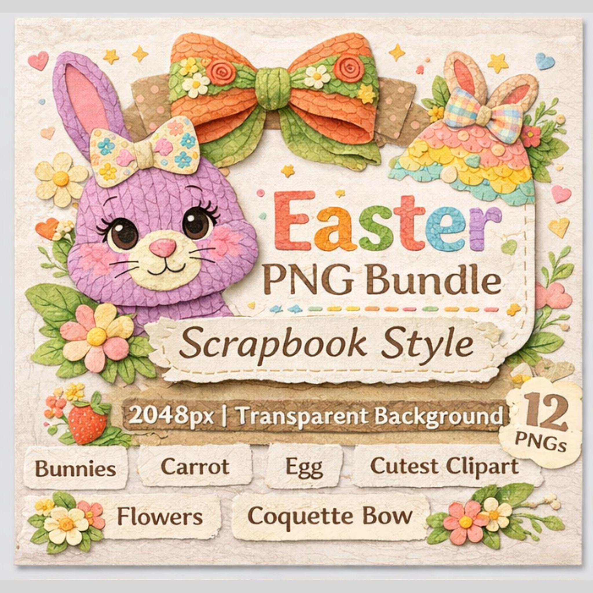 Easter PNG Bundle, Scrapbook Style , 12 Designs, Faux Paper Clipart (Digital Download) - Image 4