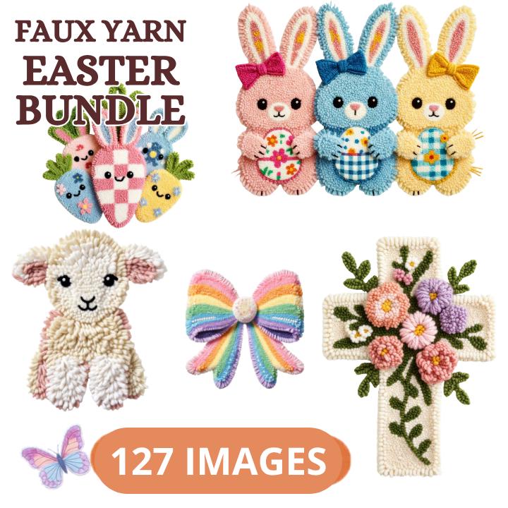 Faux Yarn Easter Clipart Bundle | Easter Bunnies, Eggs, Spring Designs (127 PNG Sublimation Elements) - Image 11