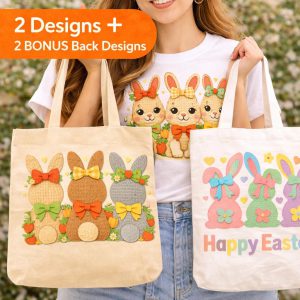 Scrapbook Easter Bunny PNG Bundle, 2 Happy Easter Clipart, Spring Floral Trio + Bonus (Digital Download)