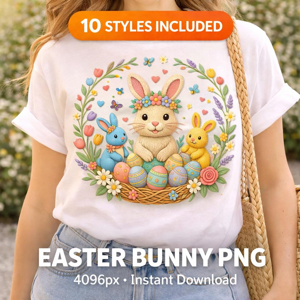 Easter Bunny PNG Bundle | T Shirt Design | Faux Yarn and 9 other Styles (Digital Download) - Image 2