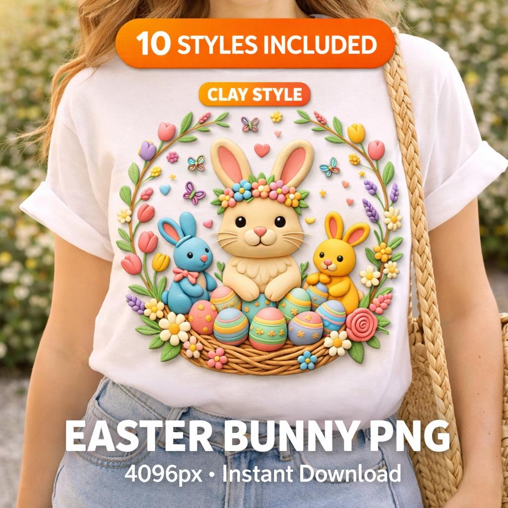 Easter Bunny PNG Bundle | T Shirt Design | Faux Yarn and 9 other Styles (Digital Download) - Image 6