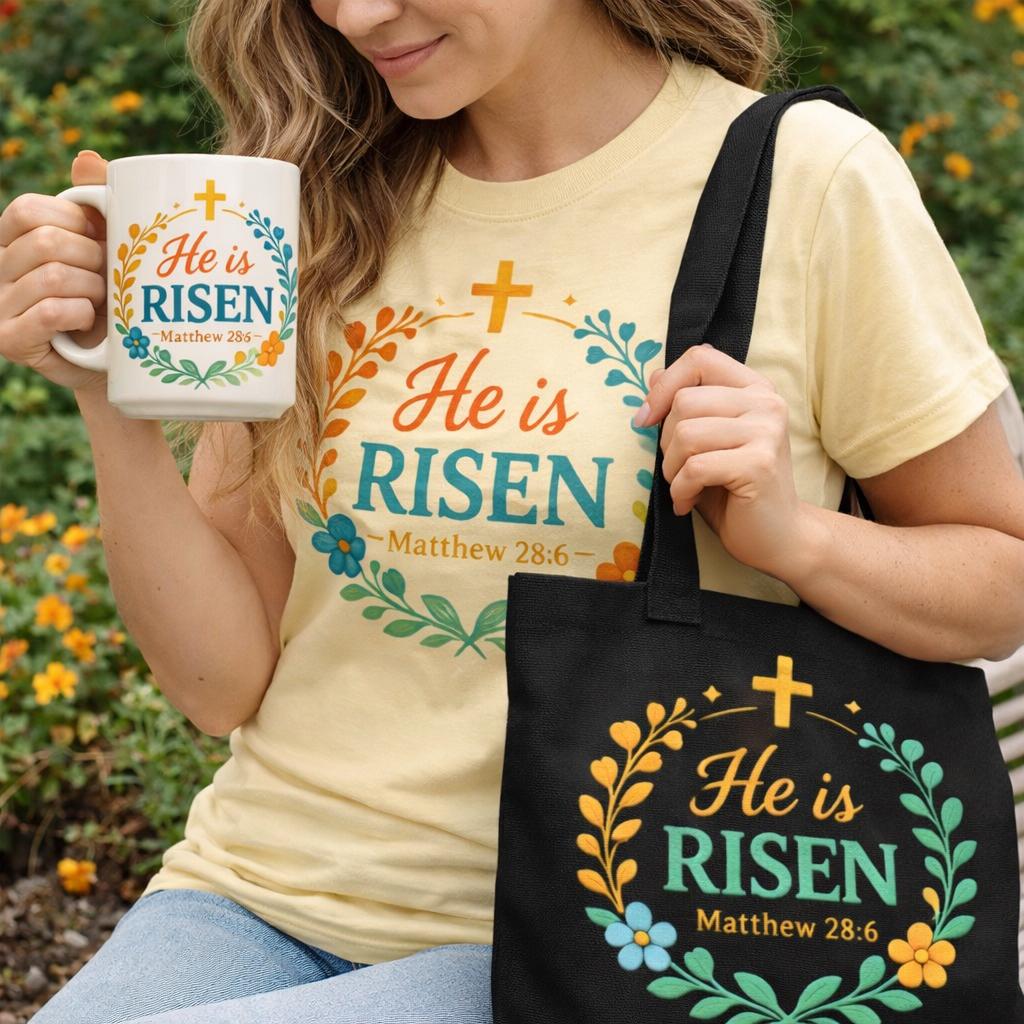 Christian Easter PNG Bundle, He Is Risen Floral Wreath Matthew 28:6 (Digital Download) - Image 7