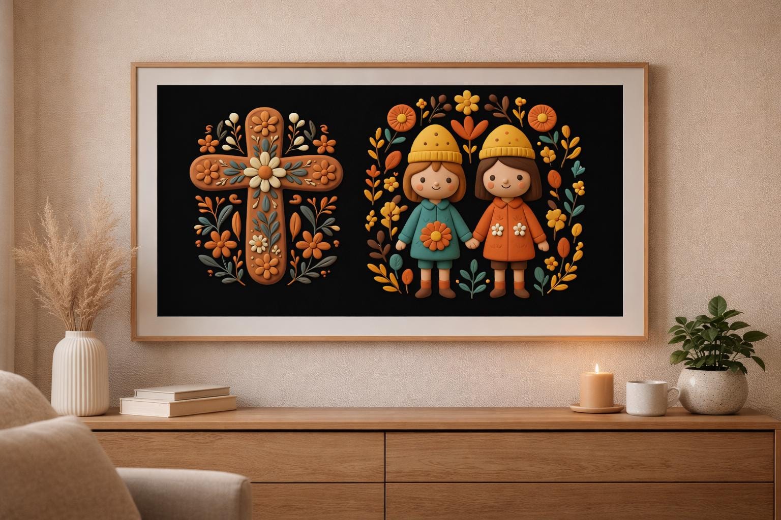 Scandinavian Spring Samsung Frame TV Art | 3D Clay Floral folk Illustration (4K Digital Download) - Image 2