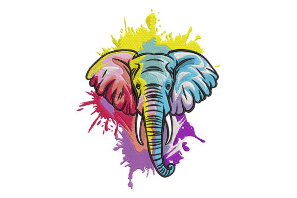 Color Splash Elephant Embroidery Design | Artistic Animal Machine File | 5 sizes (Digital Download) - Image 2