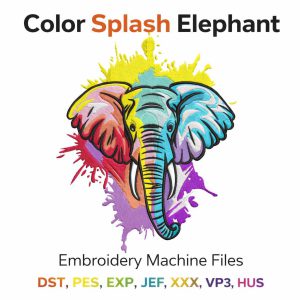 Color Splash Elephant Embroidery Design | Artistic Animal Machine File | 5 sizes (Digital Download)