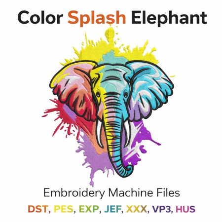 Color Splash Elephant Embroidery Design | Artistic Animal Machine File | 5 sizes (Digital Download)