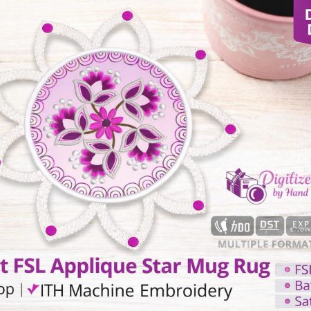 FSL Applique Star Mug Rug Embroidery Design | ITH Coaster (Digital Download)
