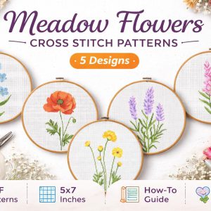Meadow Flowers Cross Stitch Pattern Bundle | 5 Wildflower Embroidery Designs (PDF Download)