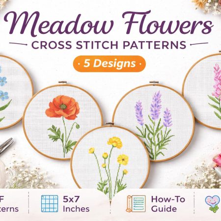 Meadow Flowers Cross Stitch Pattern Bundle | 5 Wildflower Embroidery Designs (PDF Download)
