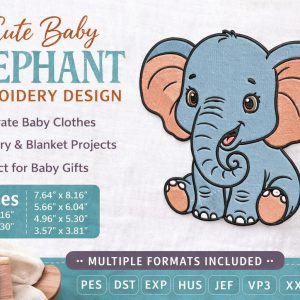 Baby Elephant Embroidery Design: Nursery Animal Machine File (Digital Download)