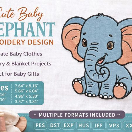Baby Elephant Embroidery Design: Nursery Animal Machine File (Digital Download)