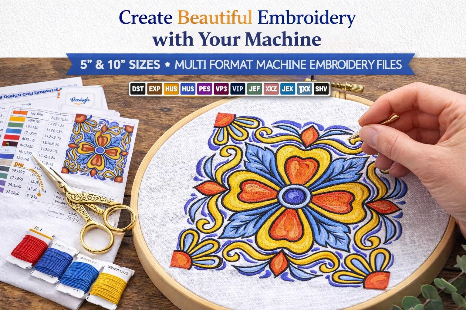 Moroccan Tile Embroidery Design | Floral Mandala Machine Embroidery (5", 10") + Cross Stitch - Image 6