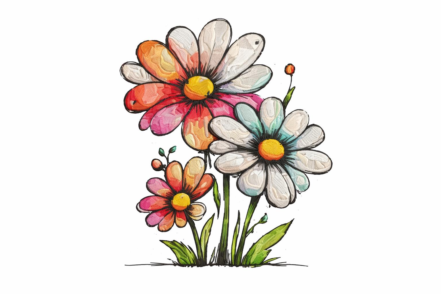 Whimsical Chamomile Flower Embroidery Design: Spring Daisy Floral Art (Digital File)
