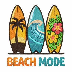 Beach Mode Surfboard Embroidery Design: Tropical Summer Machine File (PES, DST) | digital download