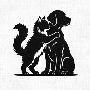 Cat Hugging Dog Embroidery Design Pet Love Animal Silhouette Embroidery File (Digital Download)