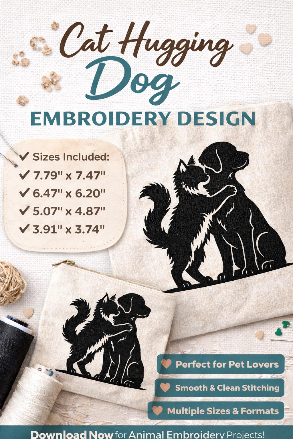 Cat Hugging Dog Embroidery Design Pet Love Animal Silhouette Embroidery File (Digital Download) - Image 7